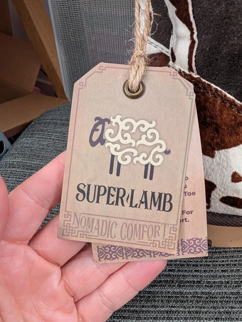 Superlamb Cow Print Sheepskin Boots Brown White Size 7 Wide NWT